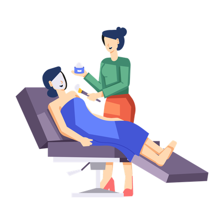 Woman applying face mask at spa  Illustration