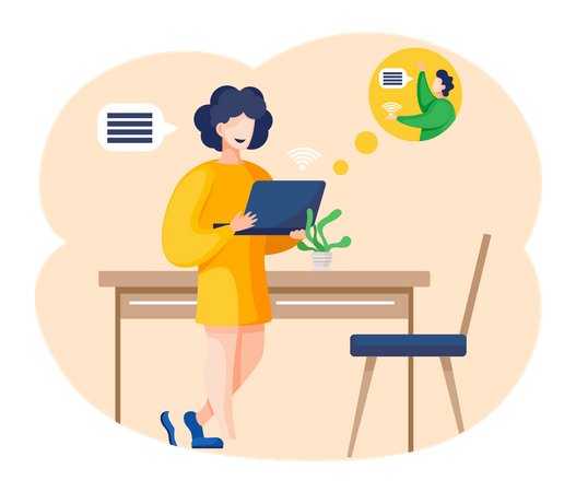Woman communicates with colleague via video connection  Illustration