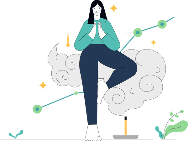 Woman does yoga to overcome mental issues  Illustration
