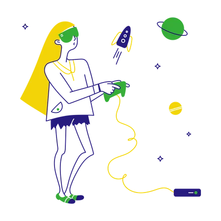Woman explores space in game  Illustration