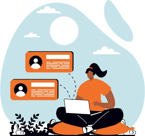 Woman freelancer working on laptop  Illustration