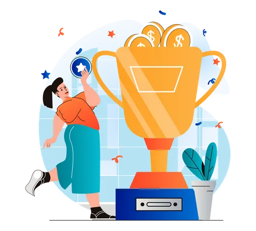 Woman getting best employee award Illustration