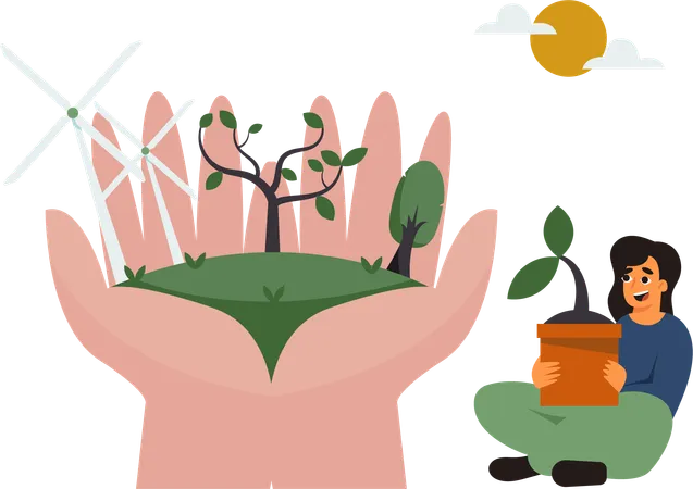 Woman greening earth  Illustration