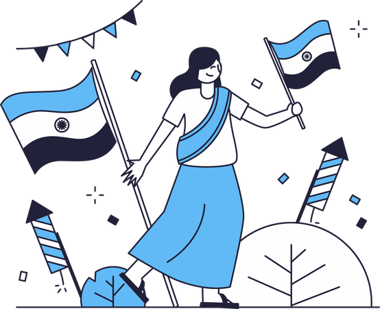 Woman holding Indian flag  Illustration