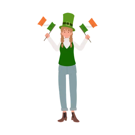 Woman holding Irish Flag  イラスト