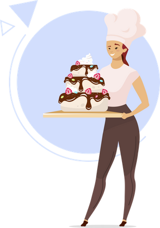 Woman holding tiered cake  Illustration