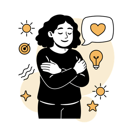 Woman Hugging Herself for Self-Compassion  Illustration