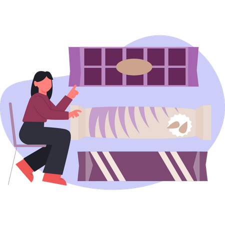 Woman  pointing chocolate  Illustration