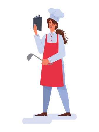 Woman reading cooking book  Illustration