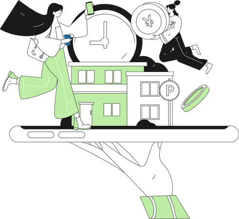Woman reading online loan disclosure  Illustration