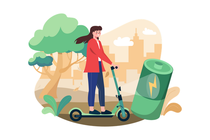 Woman Riding Electronic Vehicle Scooter  일러스트레이션