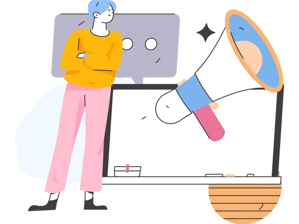 Woman standing showing marketing work  Illustration