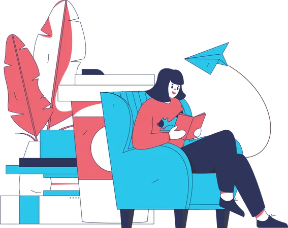 Woman takes break in reading book  Illustration