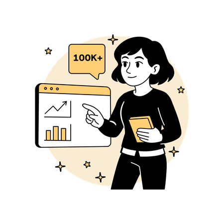 ダッシュボードでユーザーメトリクスを追跡する女性  イラスト