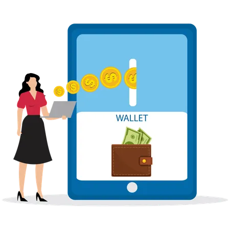 Woman using Mobile Wallet Application  Illustration
