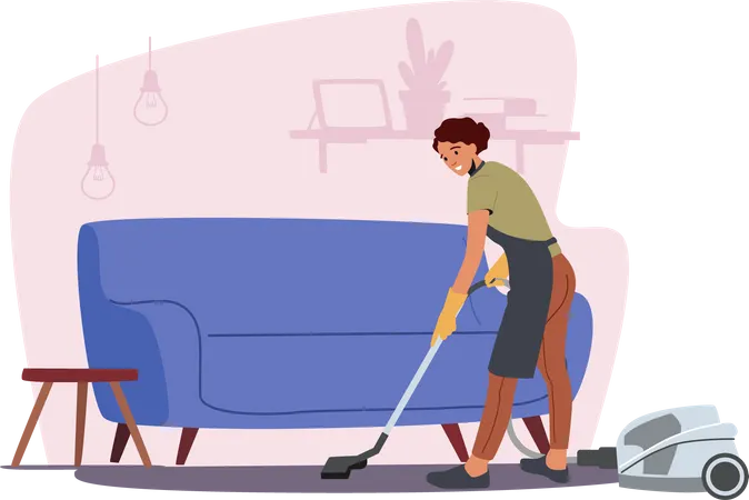 Woman vacuuming floor  Illustration