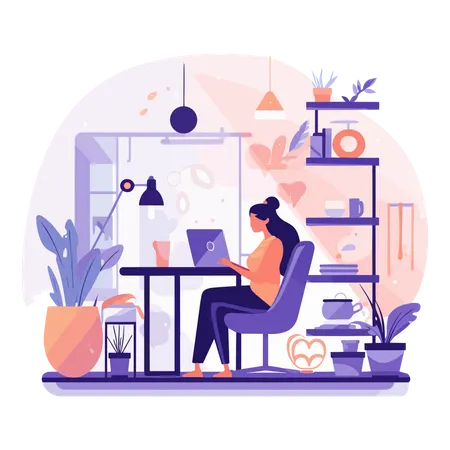 Woman Working At Office  Illustration