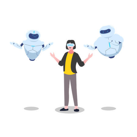 Woman working with ai robot technology  Illustration