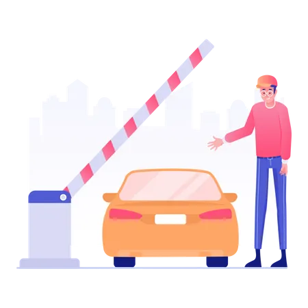 Worker checking car at toll plaza  Illustration