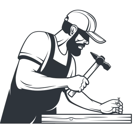 Worker handyman with hammer and nail  Illustration