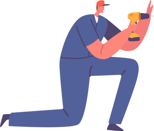Worker Man with drilling machine  Illustration