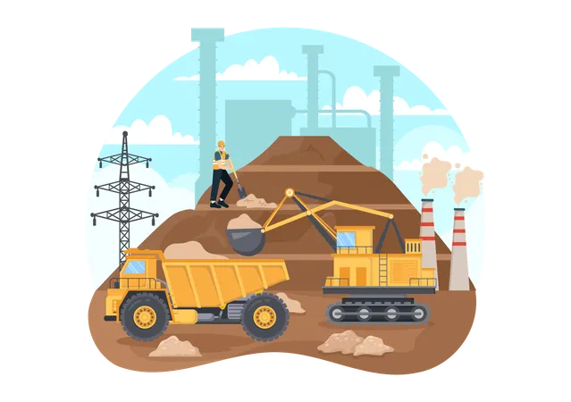 Worker working at coal mine  일러스트레이션