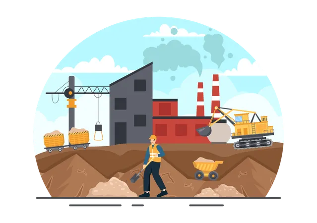 Worker working at coal mine  일러스트레이션