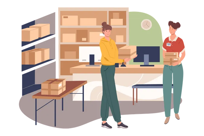 Workers working in warehouse  Illustration