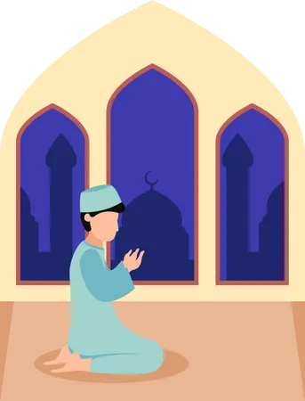 Young boy doing islamic pray  イラスト