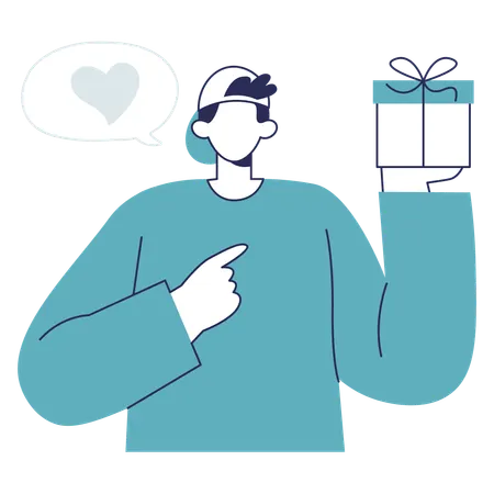 Young boy pointing valentine gift  Illustration