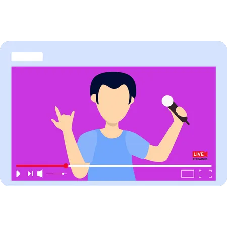 Young boy singing in live streaming  Illustration