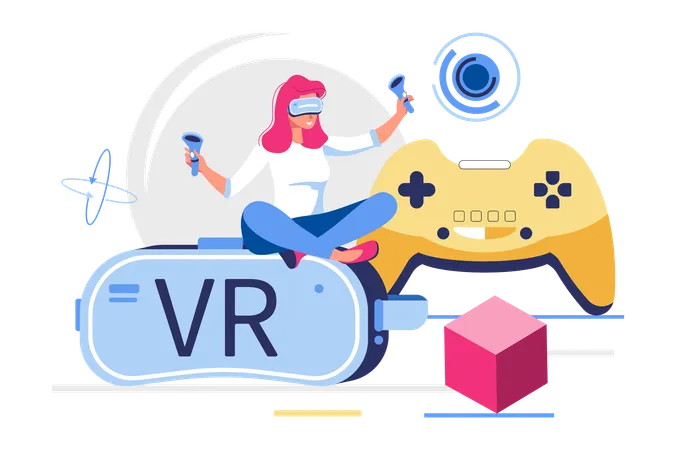 Young girl enjoying vr game  Illustration