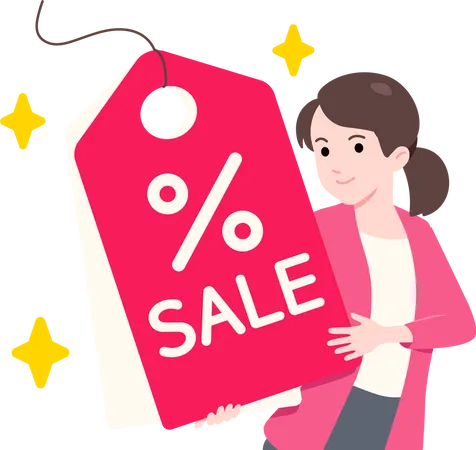 Young Girl Holding Sale Tag  일러스트레이션