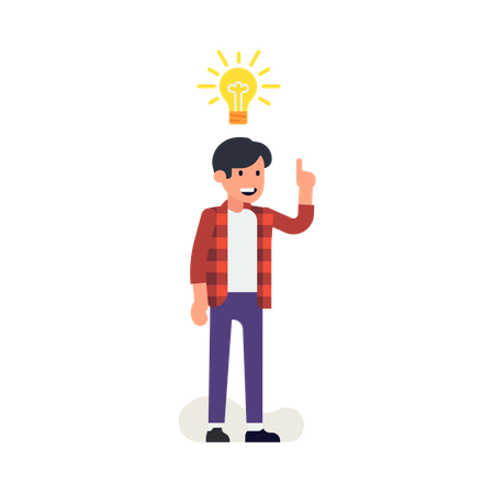 Young man having an idea represented by light bulb  Illustration