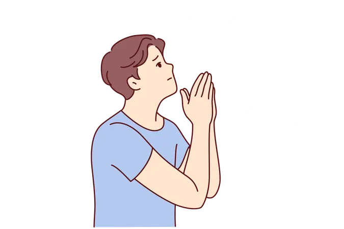 Young man is praying to god  イラスト