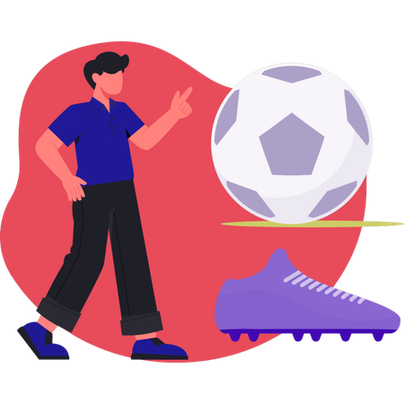 Young man pointing soccer football  Illustration