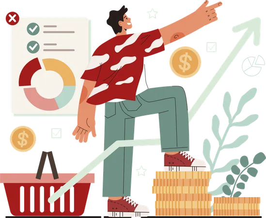 Young man showing financial growth  Illustration