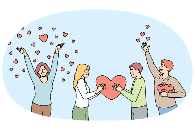 Young people spread love  Illustration