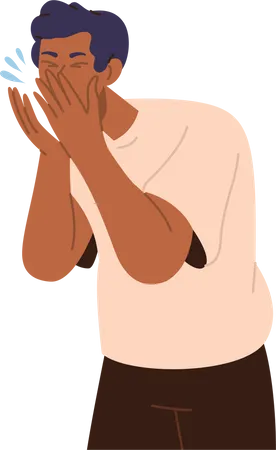 Young sick man sneezing feeling unwell  Illustration