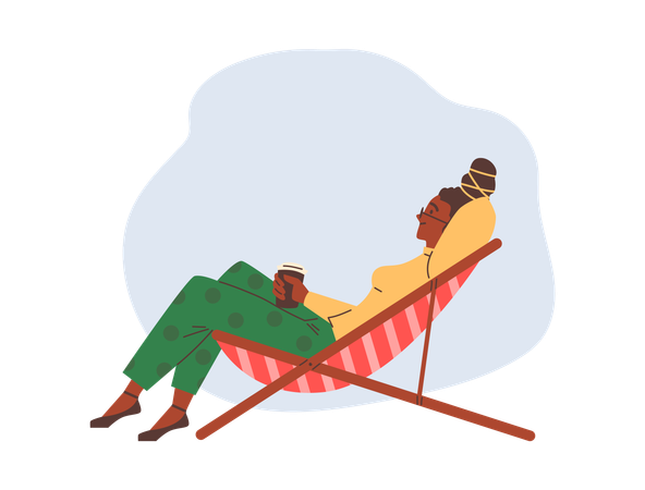 Young woman relaxing with drink  Illustration